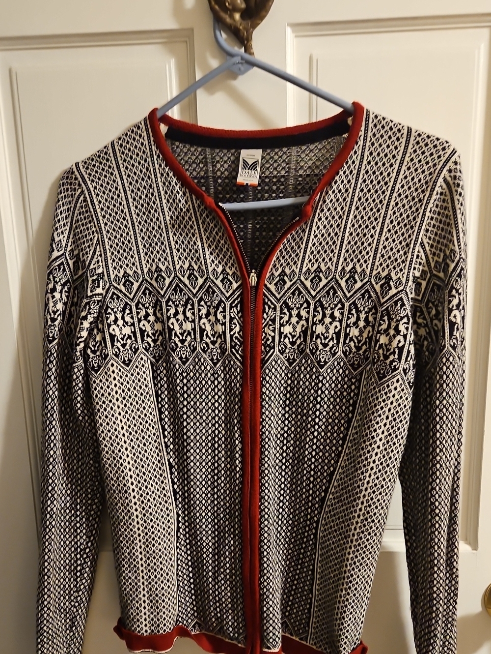 Dale of Norway Black, White & Rust Fair Isle Zip Cardigan